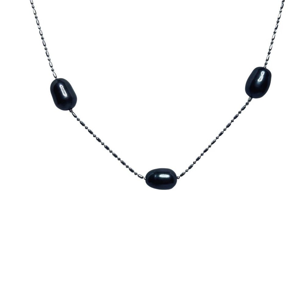 Silver Tone And Dark Gray Faux Pearls Necklace (5816) - Picture 3 of 5